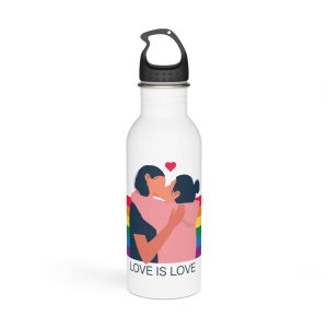 Lesbian Couple Kissing Hugging Rainbow Flag Love Is Love Stainless Steel Water Bottle