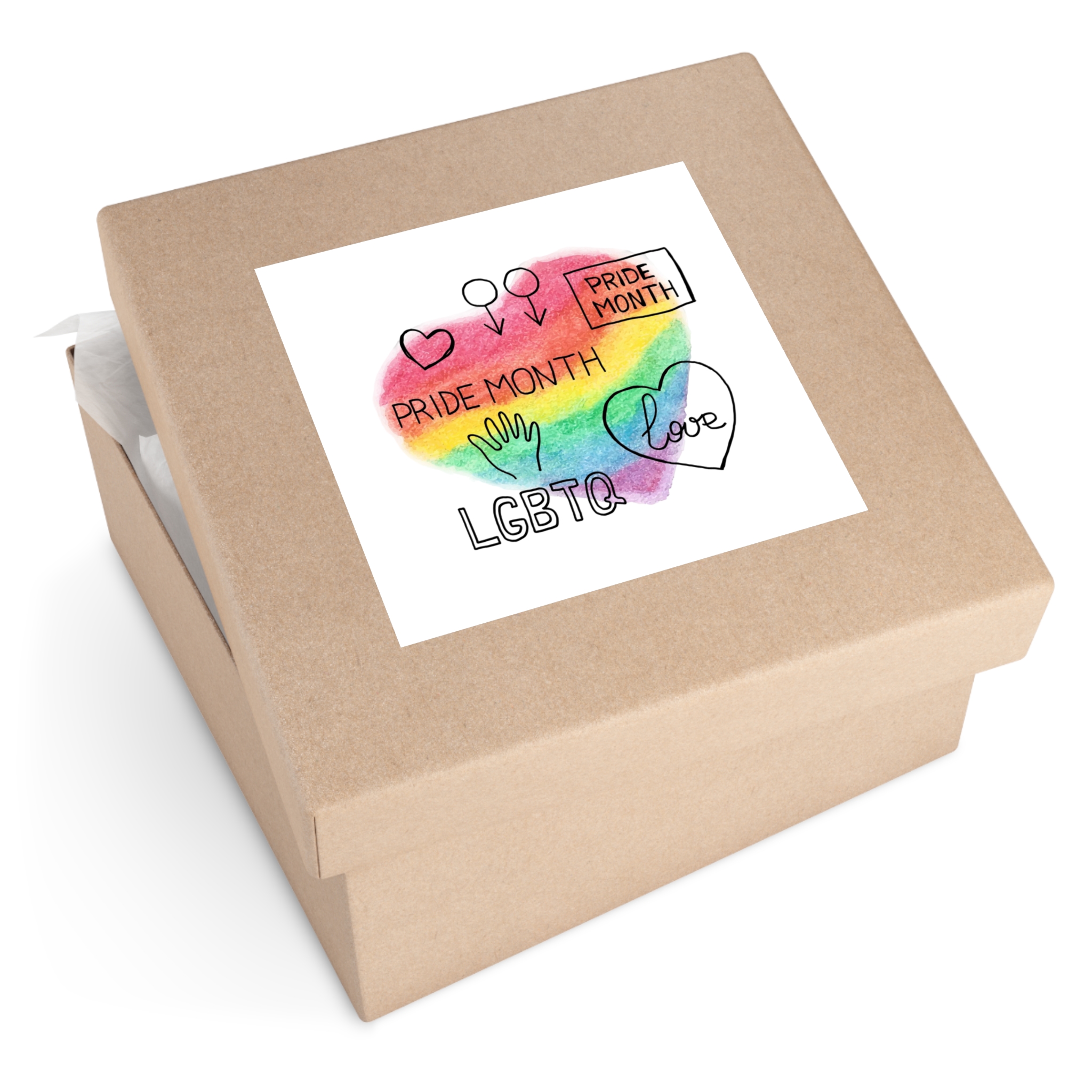 Lgbtq Hand Drawn Symbols Rainbow Coloured Heart Background Laminate Stickers Square - Image 63