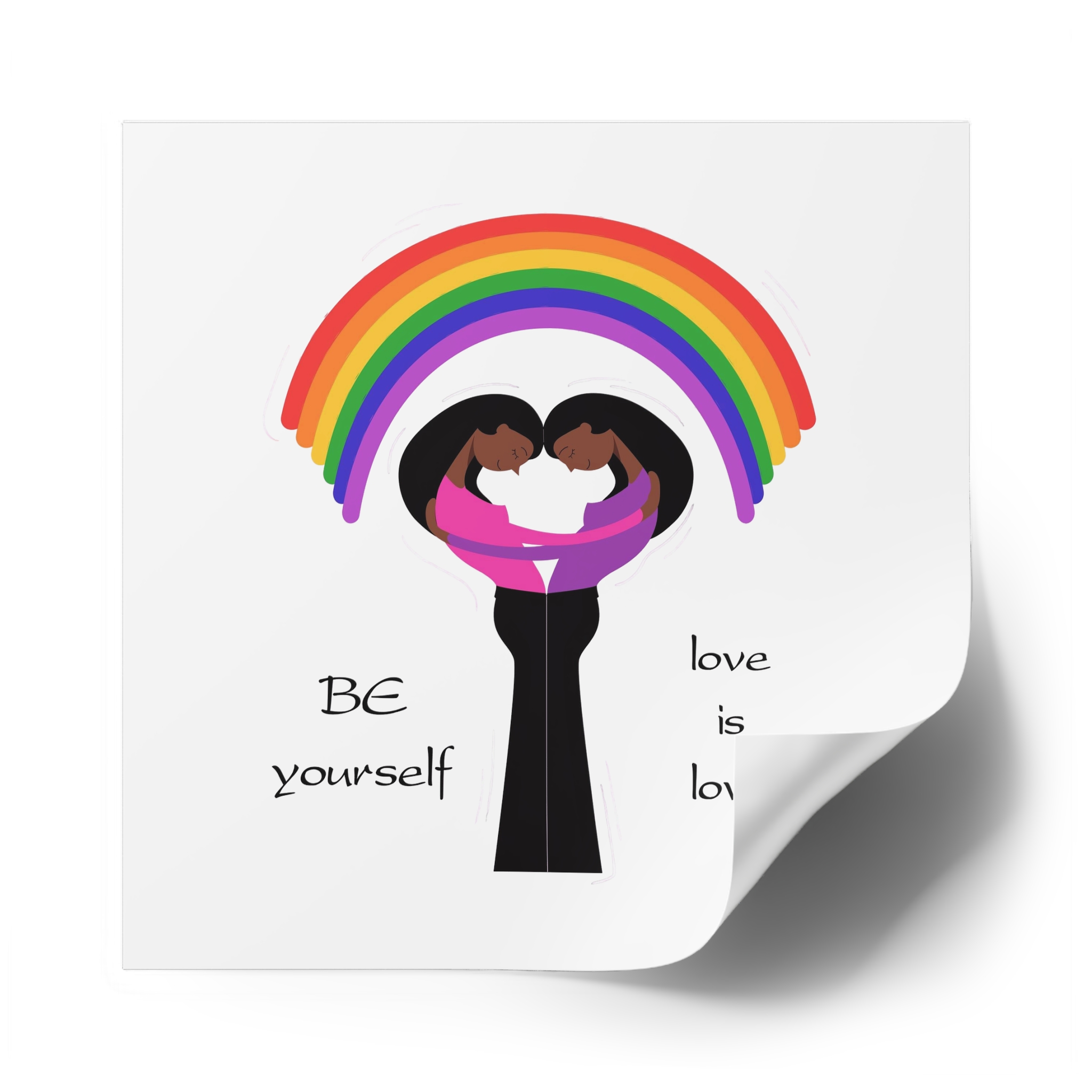 Poster Two Girls Hugging With Rainbow Laminate Stickers Square - Image 58