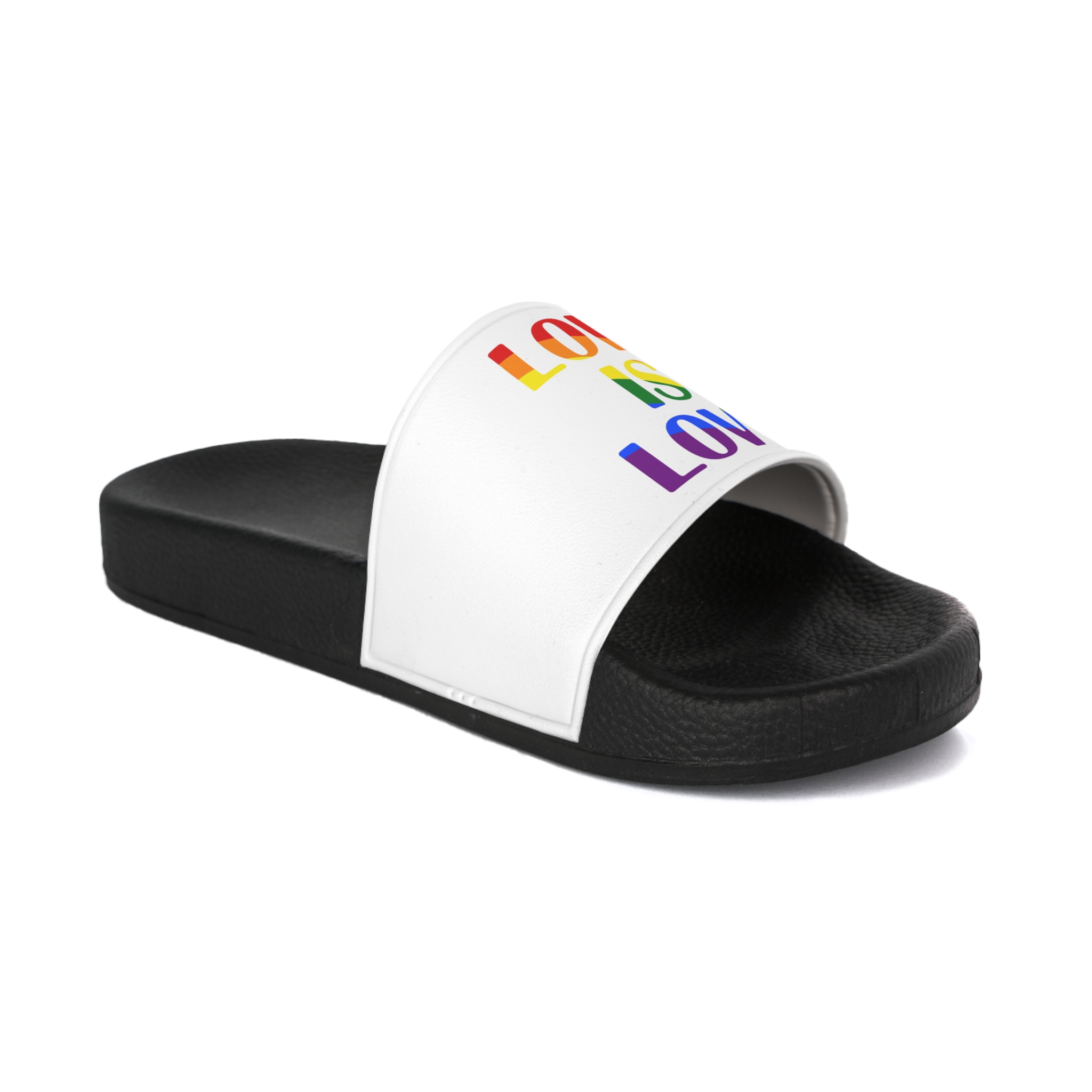 Love Is Love With Rainbow Colors Slogan Typography Banner Mens Slide Sandals - Image 2