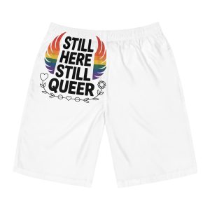 Still Here Still Queer T Shirt Design Isolated White Background 2 Mens Board Shorts Aop