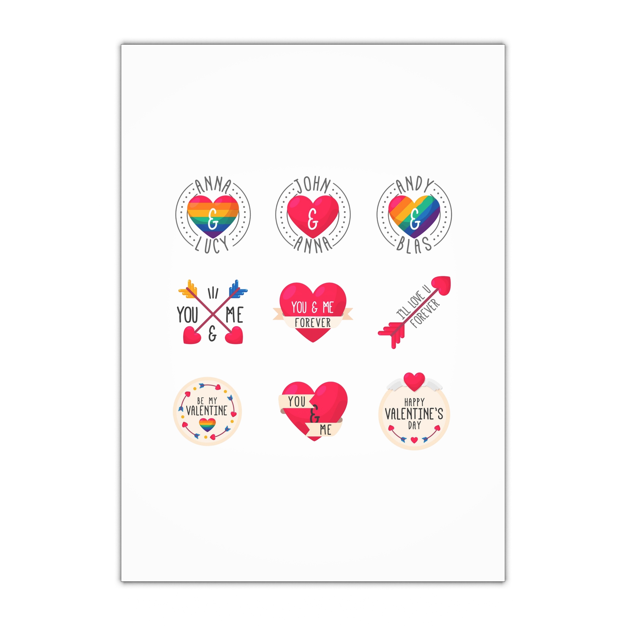 Lgbt Valentine S Day Label Collection Gift Wrapping Paper Sheets 1pc
