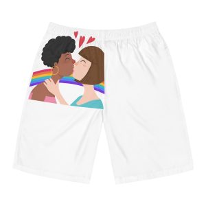 Flat Design Lesbian Kiss Illustrated Mens Board Shorts Aop