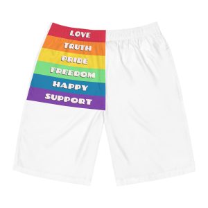 Rainbow Text Mens Board Shorts Aop