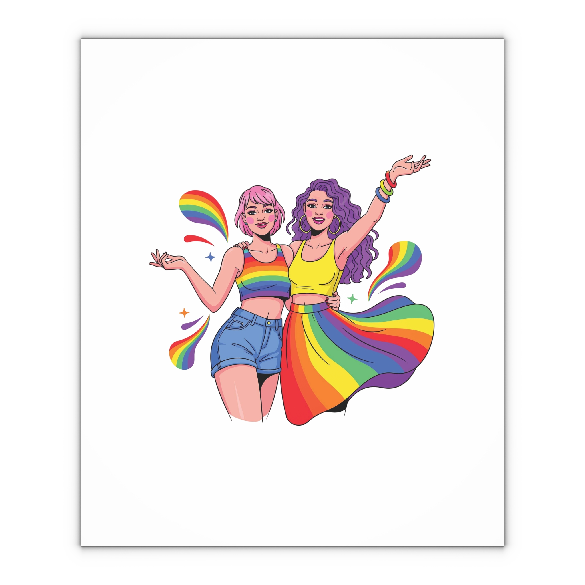 Two Happy Women Celebrating Diversity Pride With Rainbow Colors Splashes Gift Wrapping Paper Sheets 1pc - Image 4
