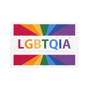 Lgbtqia Text Banner With Rainbow Background Lgbtqia Typography With Lgbt Gay Pride Flag Colours Pet Food Mat 12x18