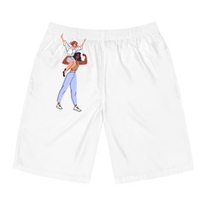 Happy Feminists Celebrate Success Winning Diverse Women Cheer Hands Up Support Feminism Strong Girl Holds Her Friend Shoulder Flat Isolated Vector Illustration White Background Mens Board Shorts Aop