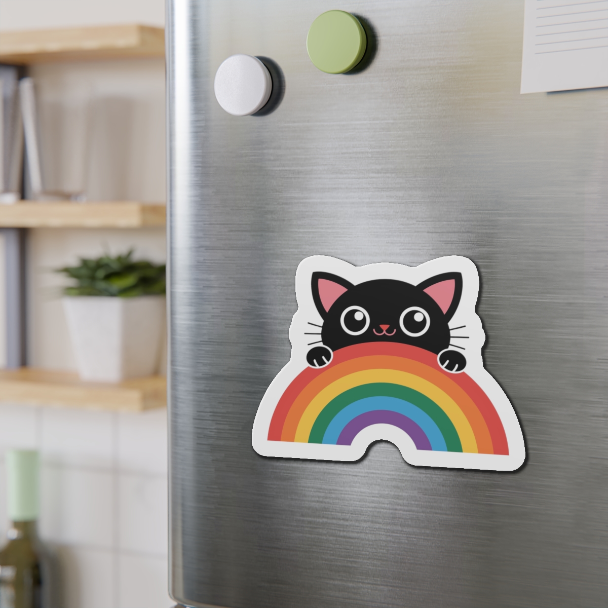 Black Cat With Rainbow Icon Pride Pet Design Vector Illustration Die Cut Magnets - Image 15