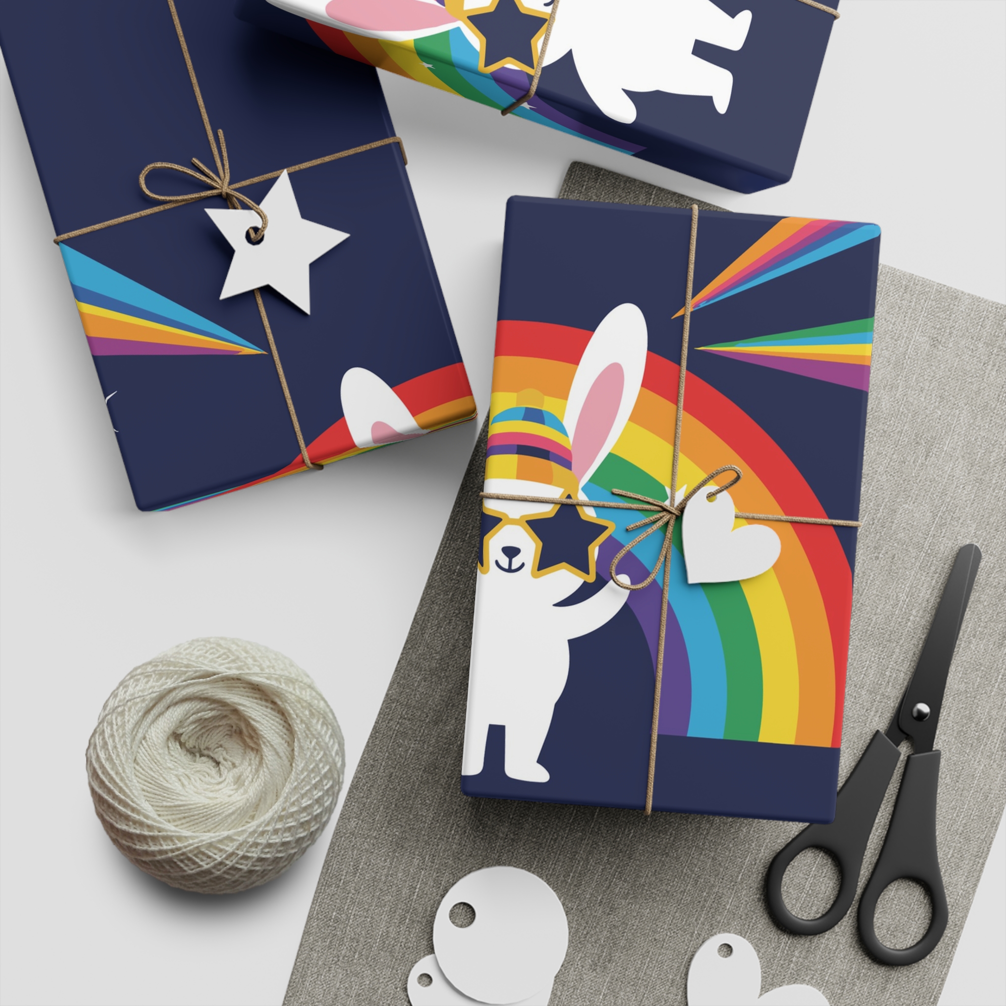 Happy Bunny With Rainbow Stars Gift Wrapping Paper Sheets 1pc - Image 2