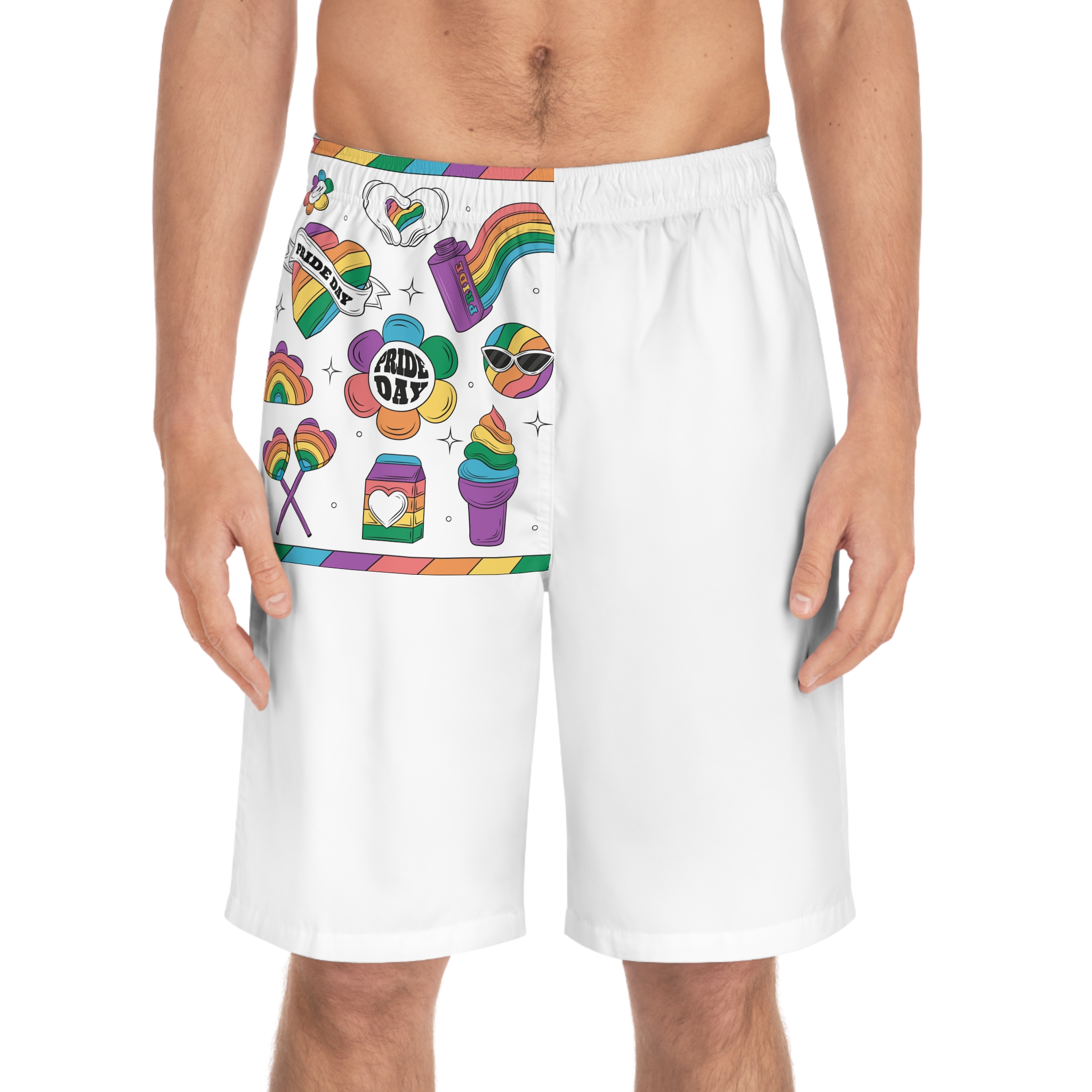Hand Drawn Design Elements Collection Pride Month Celebration Mens Board Shorts Aop - Image 3