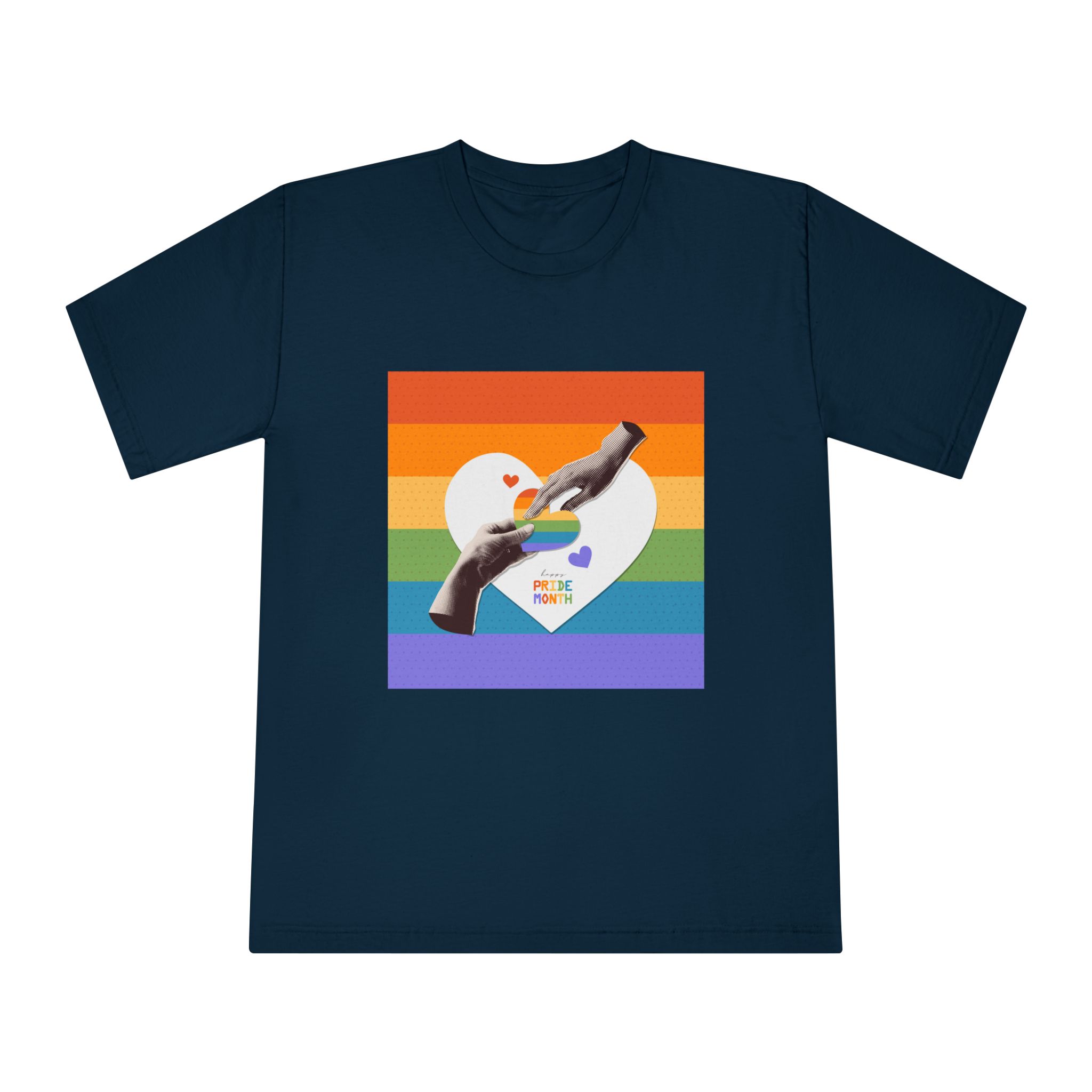 Retro Nostalgic Banner Pride Month Halftone Hands Holding Striped Heart Vintage Collage With - Unisex Classic Crewneck T Shirt - Image 17
