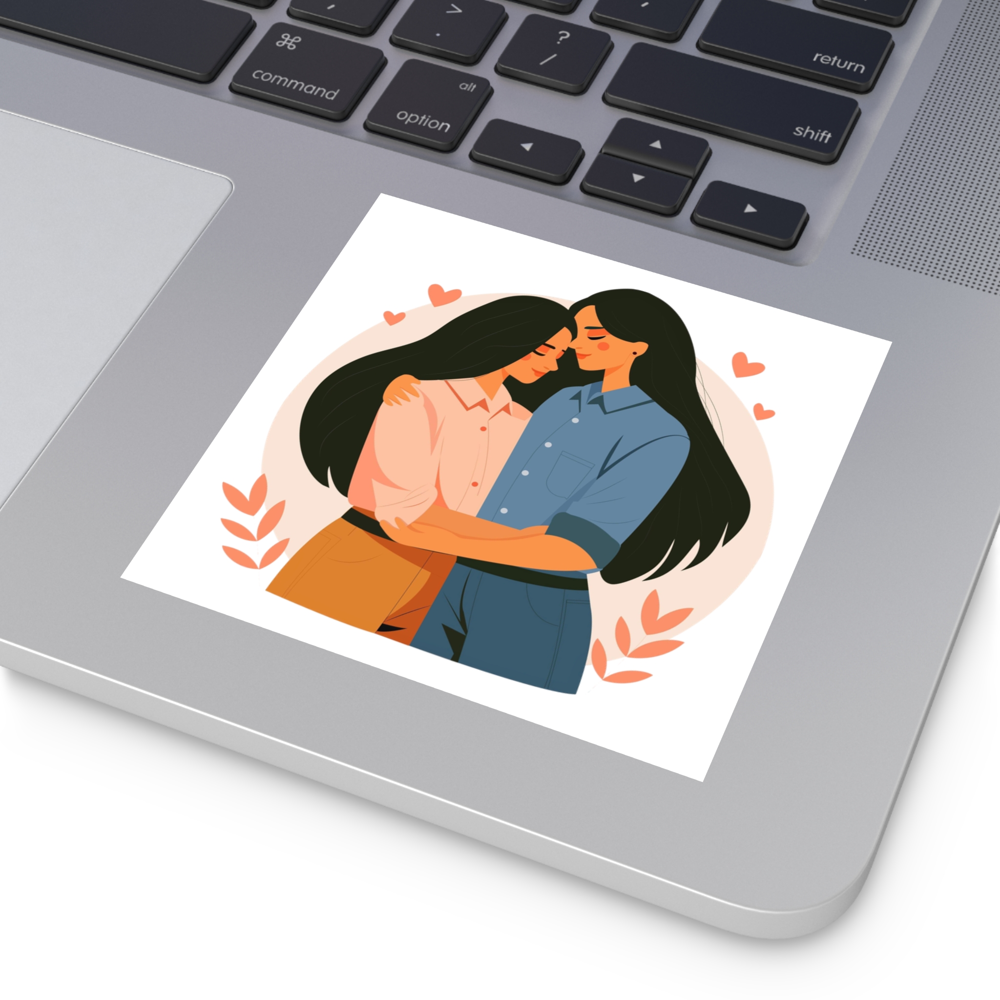 Indian Lesbian Couple Love Hugging Laminate Stickers Square - Image 27