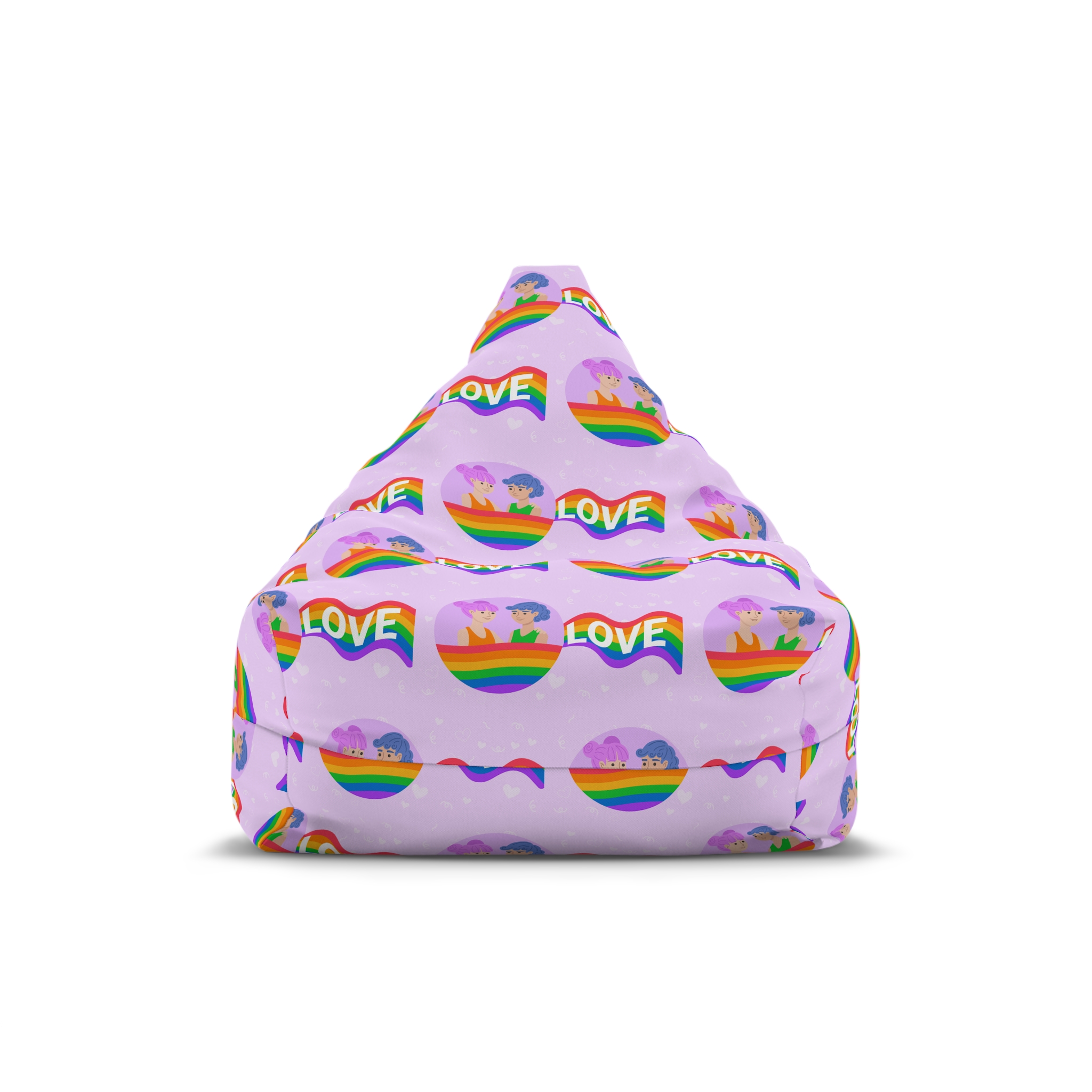 Joyful Group Holding Waving Pride Flag Bean Bag Chair Cover