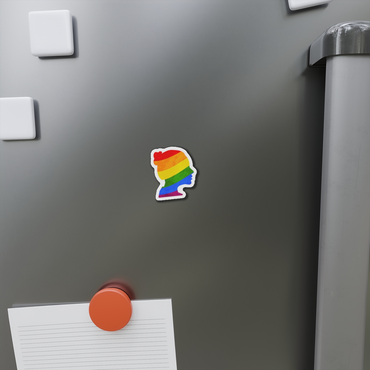 Black Detailed Realistic Girls Face Profile With Lgbt Pride Flag Isolated White Die Cut Magnets - Image 2
