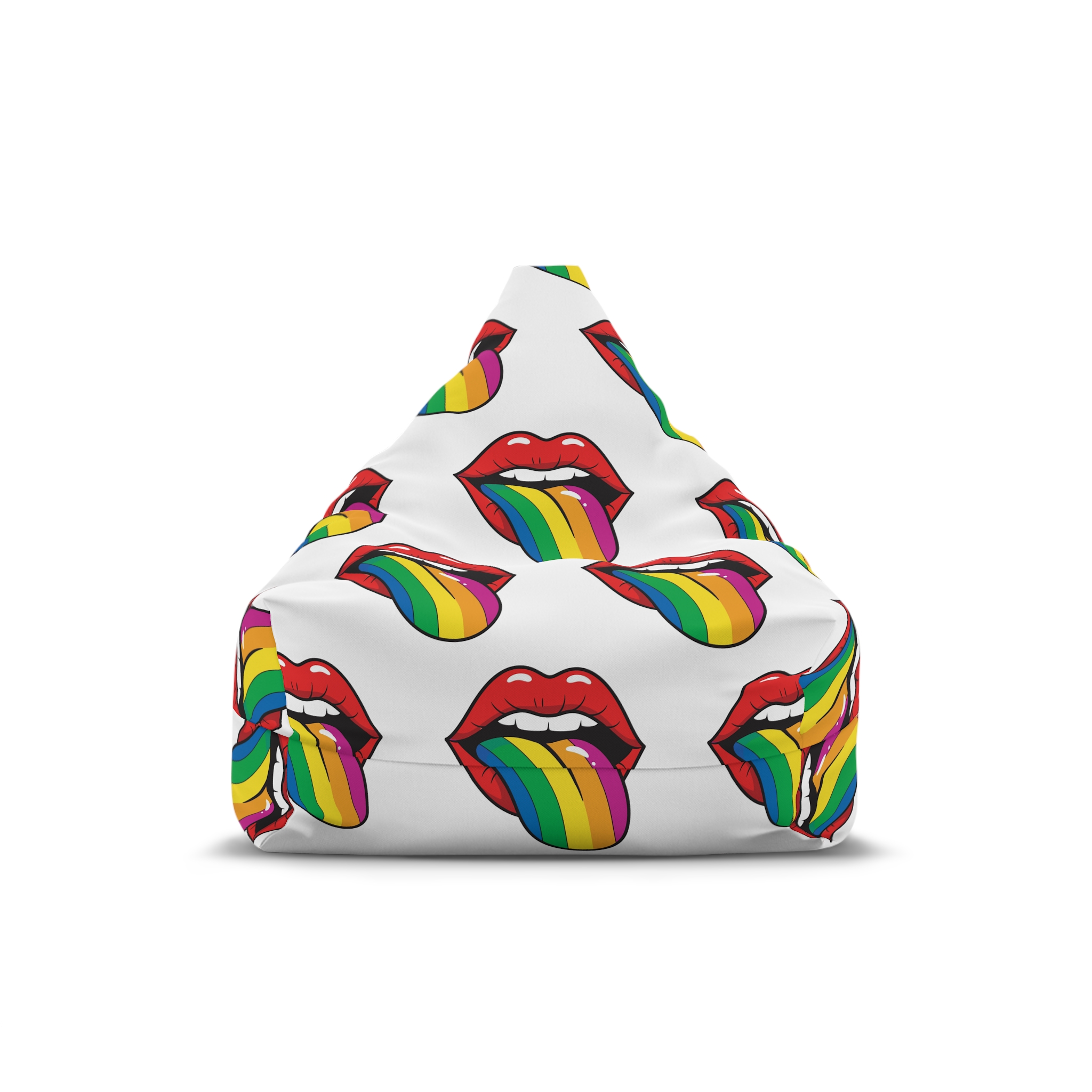 Pop Art Illustration Open Red Lips With Long Colorful Rainbow Tongue Sticking Out Now Bean Bag Chair Cover