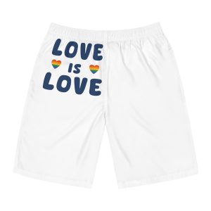 Vector Illustration With Text Love Is Love With Rainbow Heart Symbols Representing Lgbtq Gay Pride Mens Board Shorts Aop