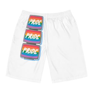 Retro Halftone Tvs With Rainbow Screens Bold Text Perfect Pride Month Activism Designs Mens Board Shorts Aop