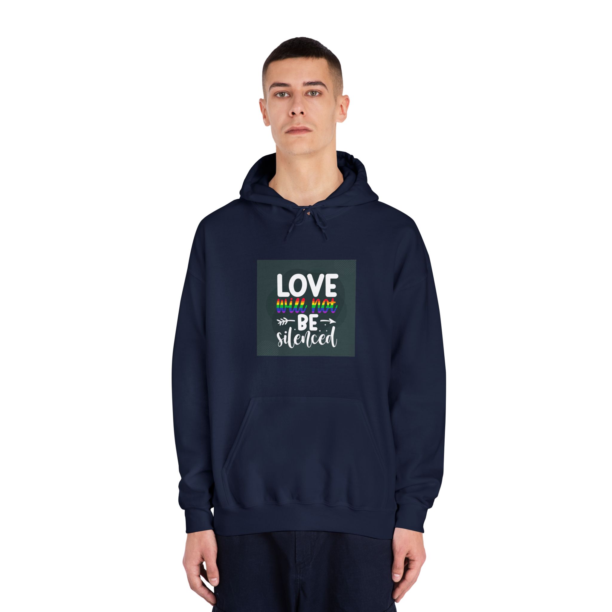 Love Will Be Silenced Premium Gay Pride Lettering Vector Design Unisex Dryblend Hooded Sweatshirt - Image 31