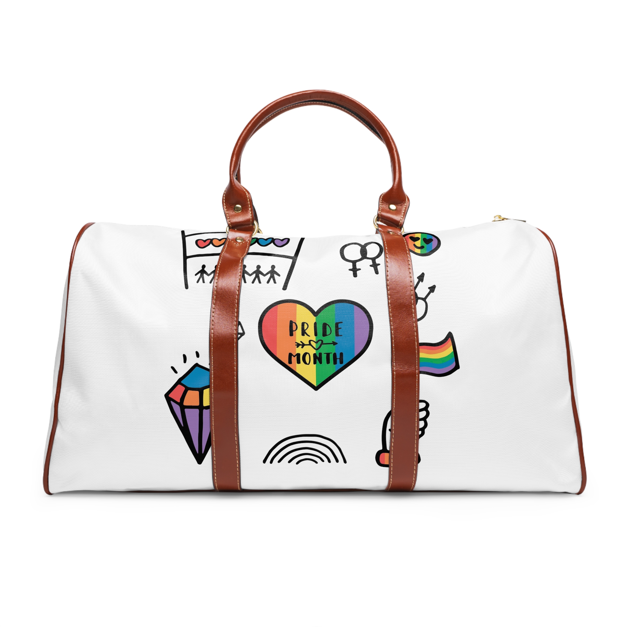 Lgbt Doodle Set Rainbow Flag Pride Month Vector Illustration Waterproof Travel Bag