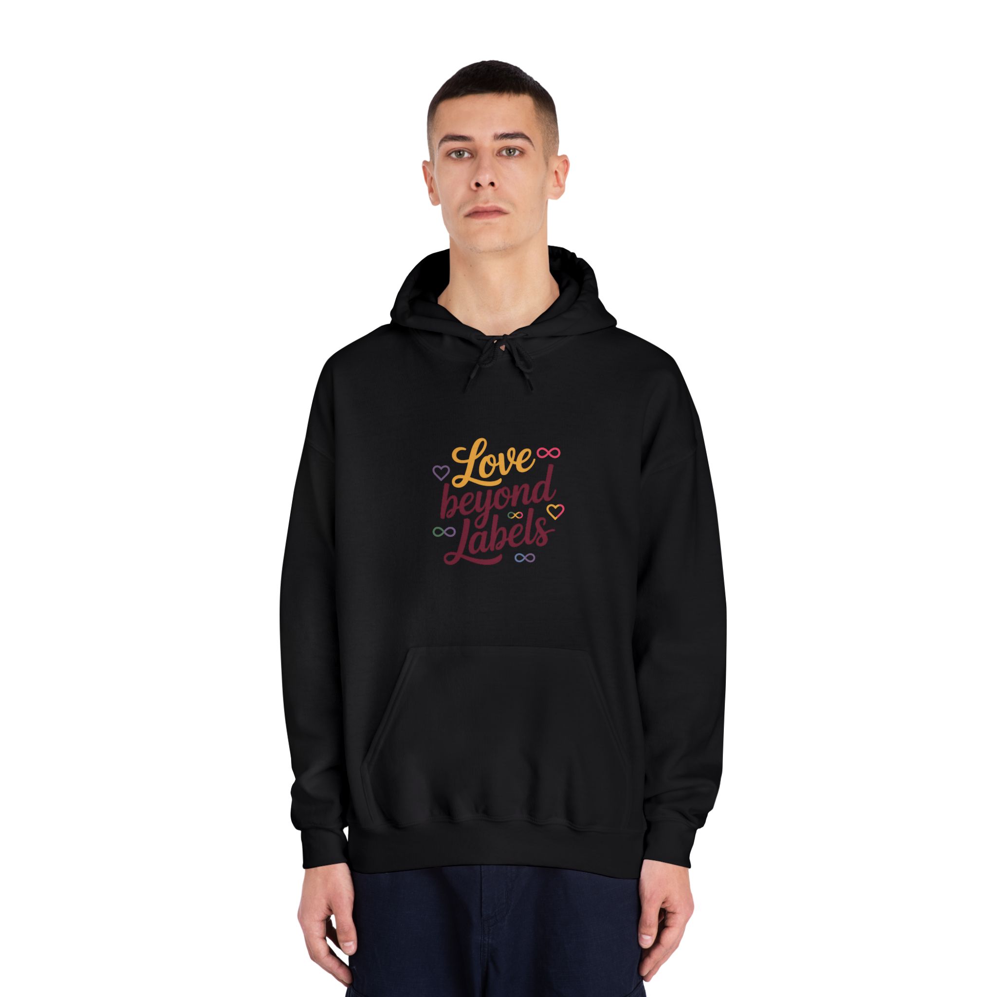 Love Beyond Labels T Shirt Design Isolated White Background Unisex Dryblend Hooded Sweatshirt - Image 11