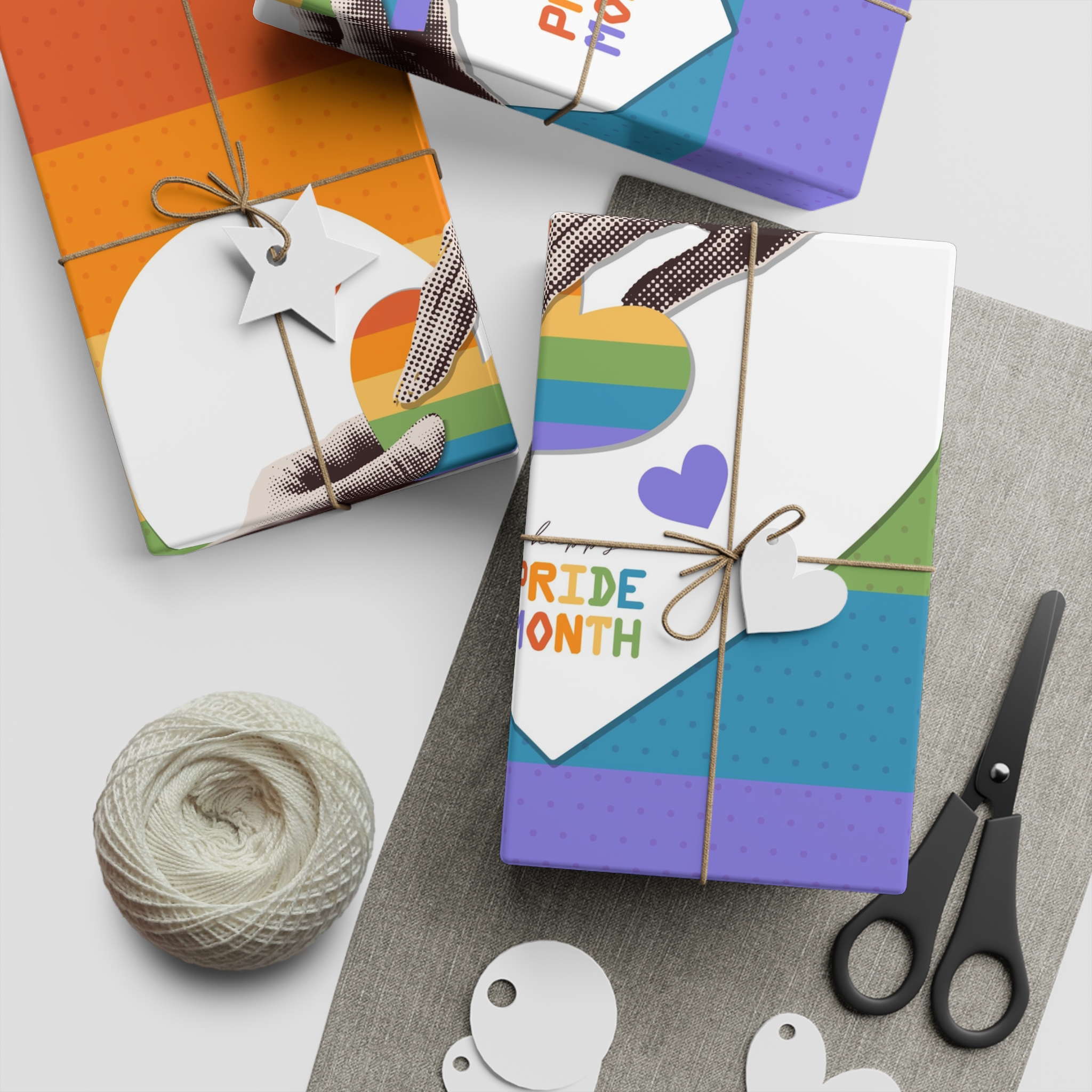 Retro Nostalgic Banner Pride Month Halftone Hands Holding Striped Heart Vintage Collage With Gift Wrapping Paper Sheets 1pc - Image 2