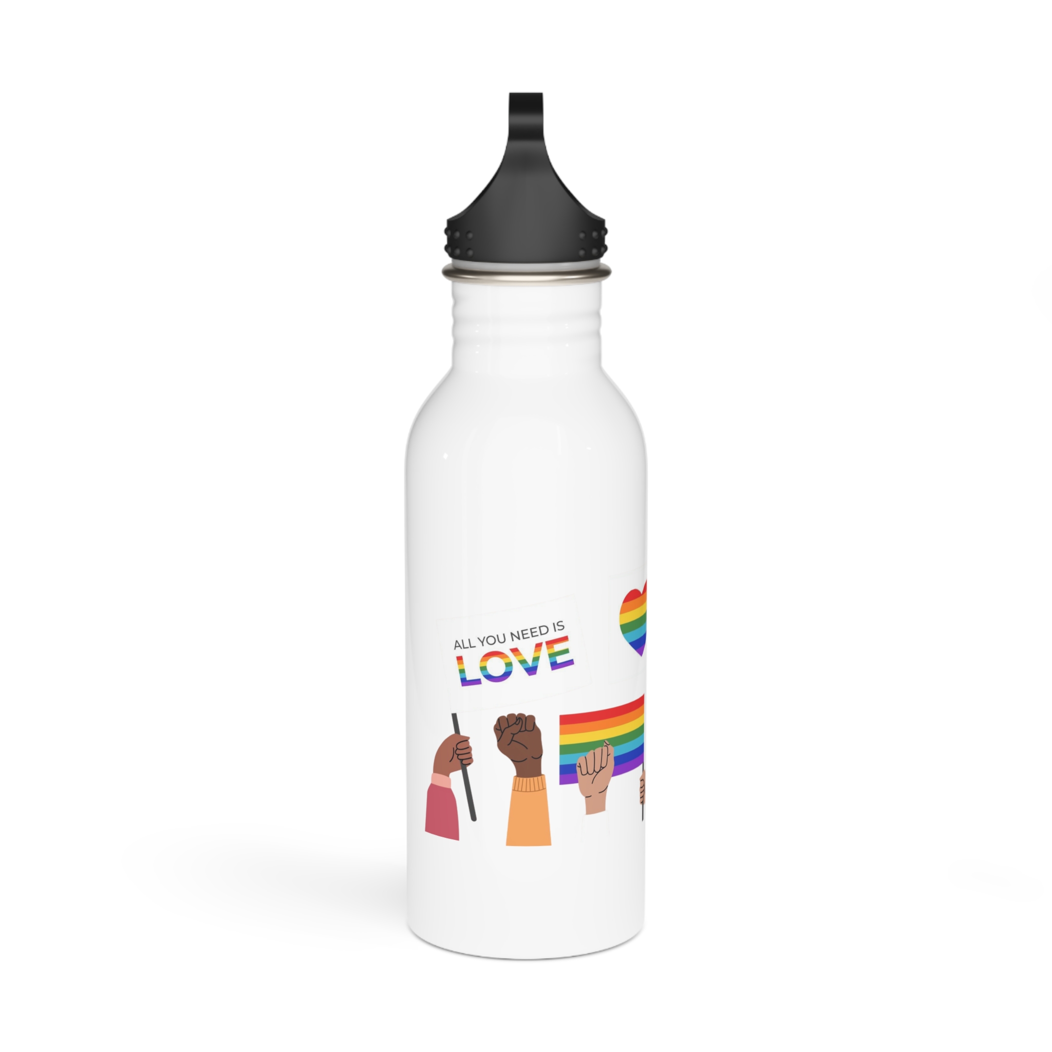 People Holding Lgbt Posters Symbols Signs Flags With Rainbows Pride Month Human Rights Love Is Love Stainless Steel Water Bottle - Image 2