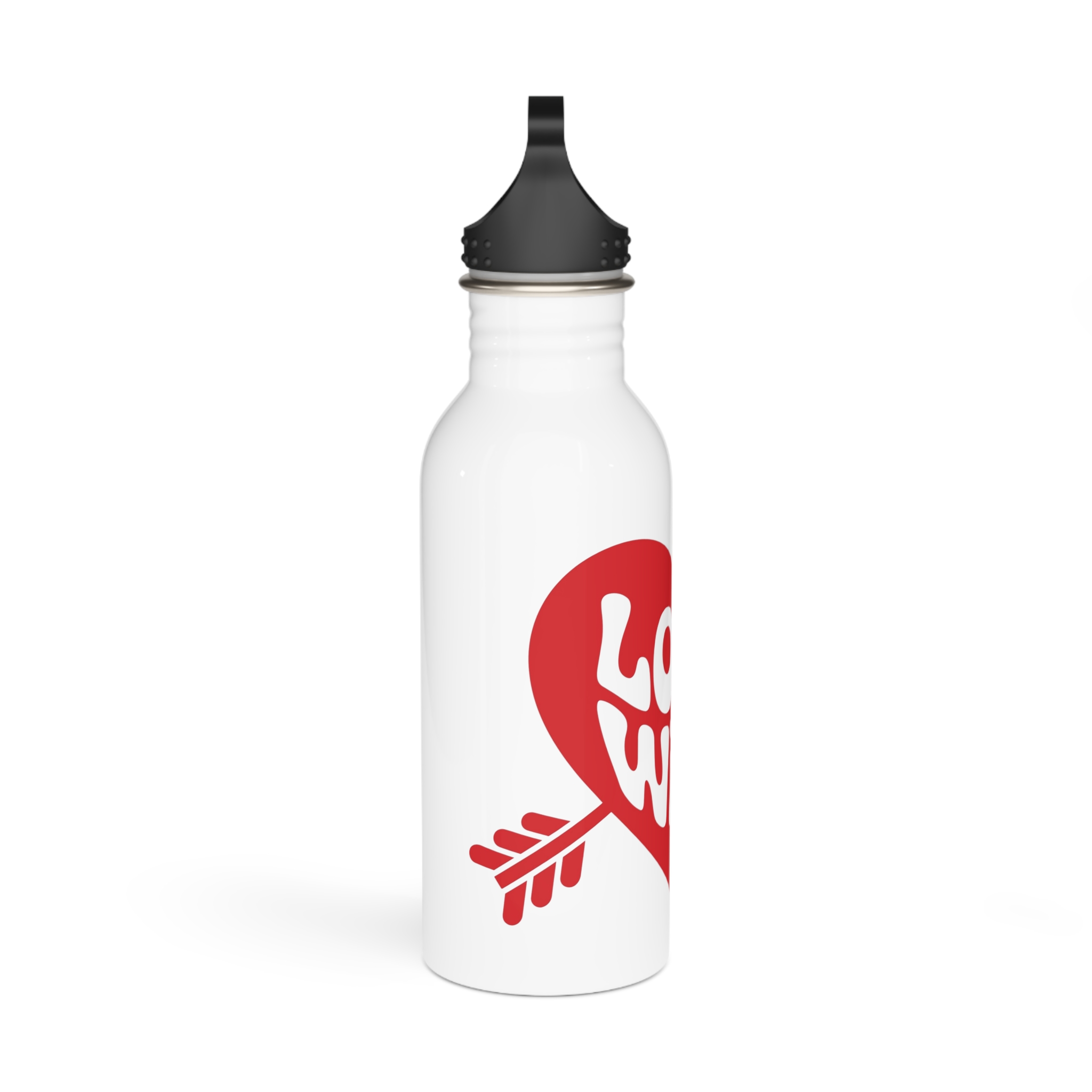 Love Wins Inscription Red Heart Pierced With Cupid39s Arrow Transparent Background Stainless Steel Water Bottle - Image 2