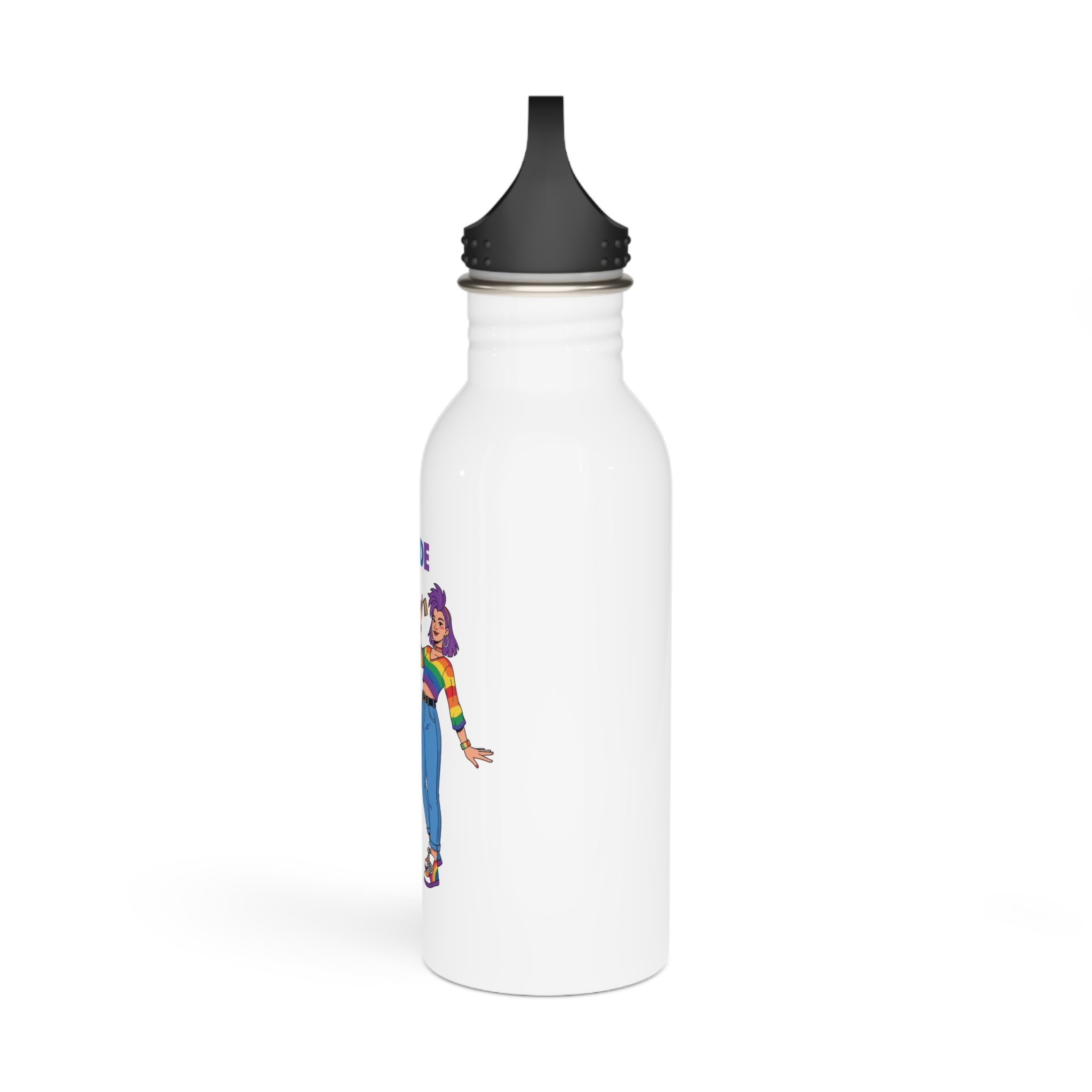 Two Diverse Young Women Celebrate Pride Month With Rainbow Flags Colorful Attire Stainless Steel Water Bottle - Image 4