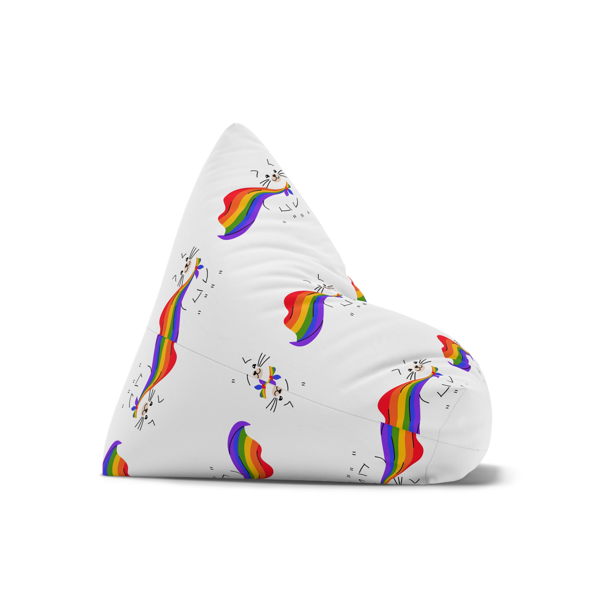 Kawaii Cat With Lgbtq Rainbow Flag Cartoon Bean Bag Chair Cover - Image 7