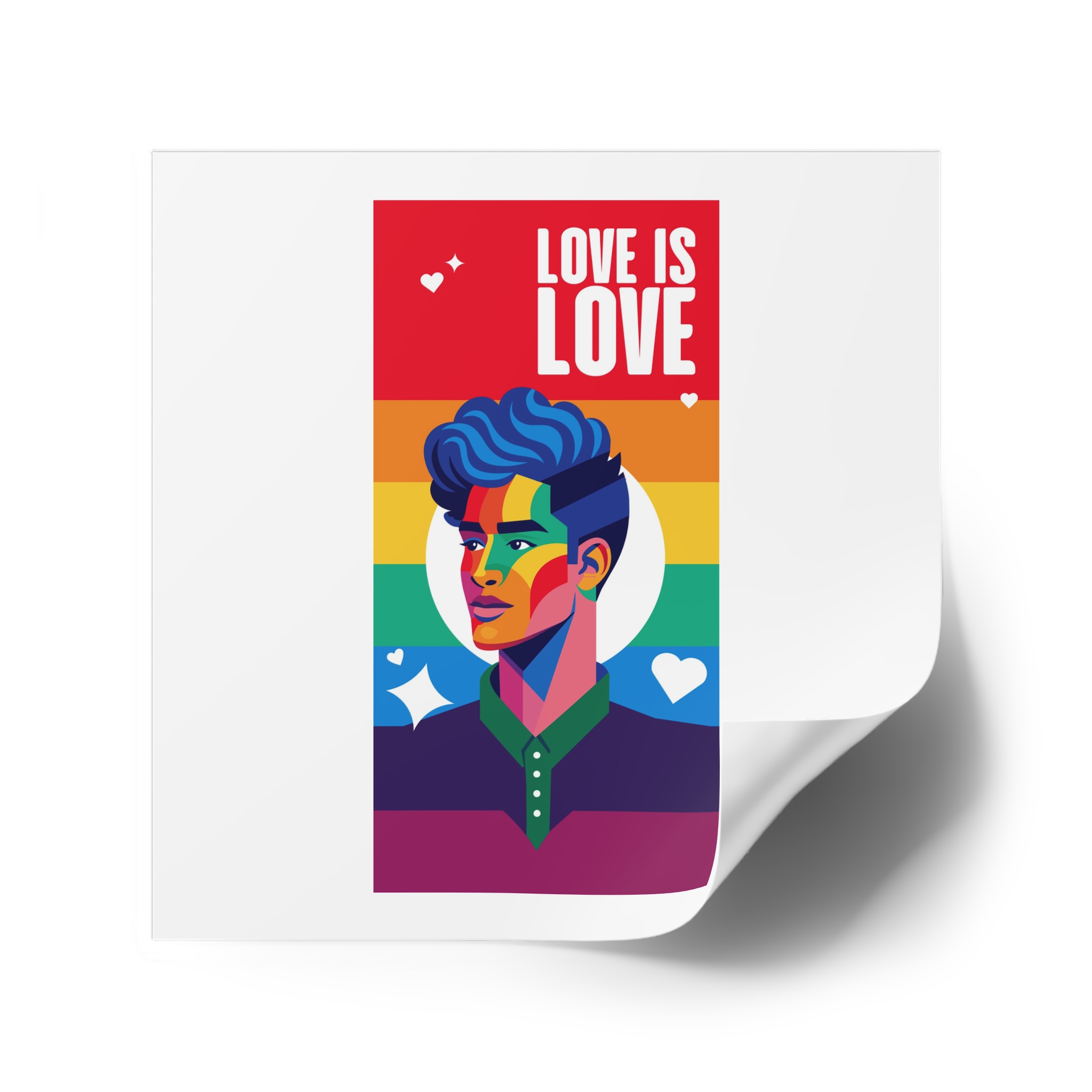 Poster Man With Rainbow Colored Face Rainbow Colored Background Laminate Stickers Square - Image 34