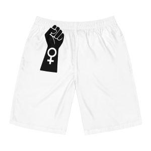 Symbol Feminist Movement Woman Hand With Her Fist Raised Up Girl Power Happy Womens Day Mens Board Shorts Aop