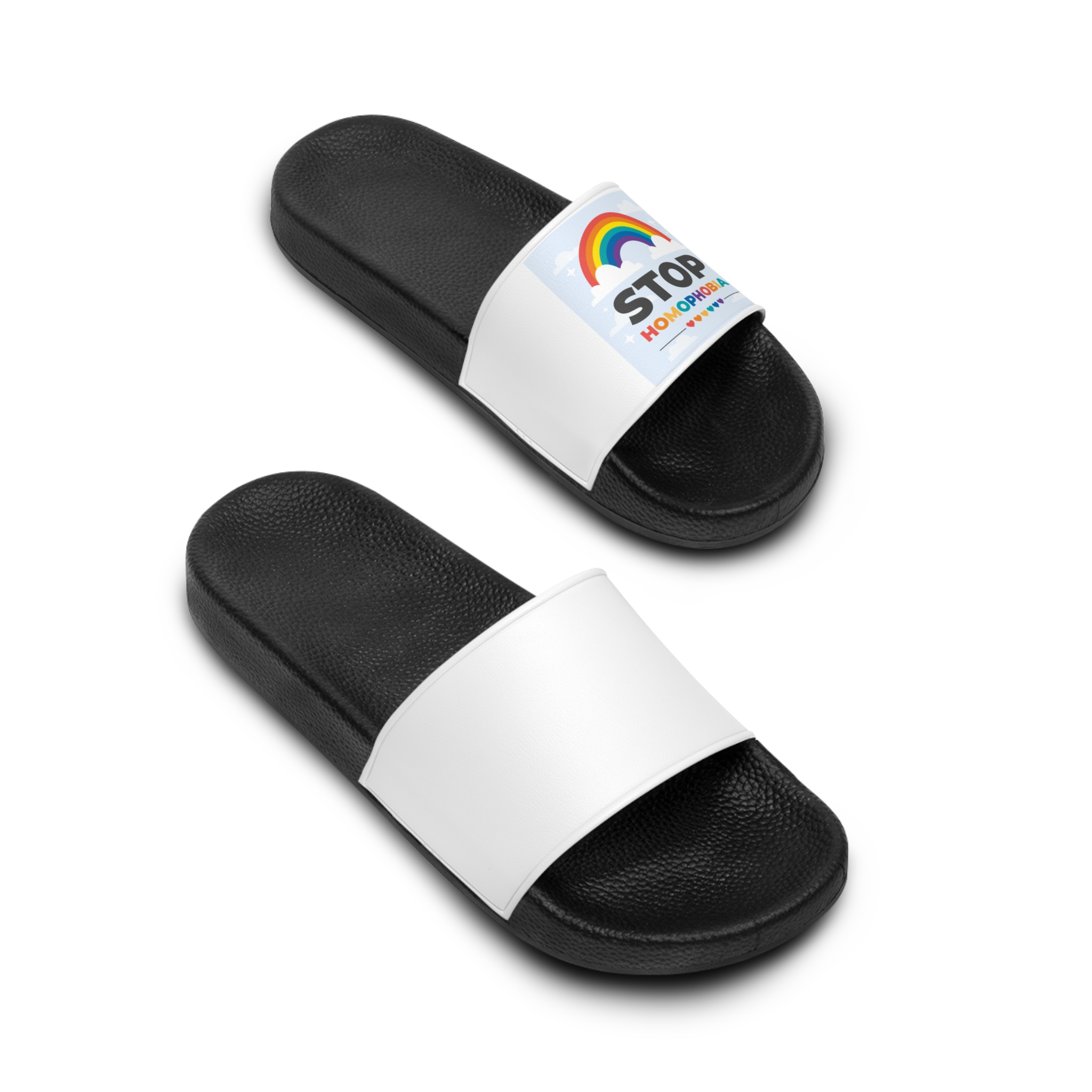 Hand Drawn Stop Homophobia Concept Illustration Mens Slide Sandals - Image 4