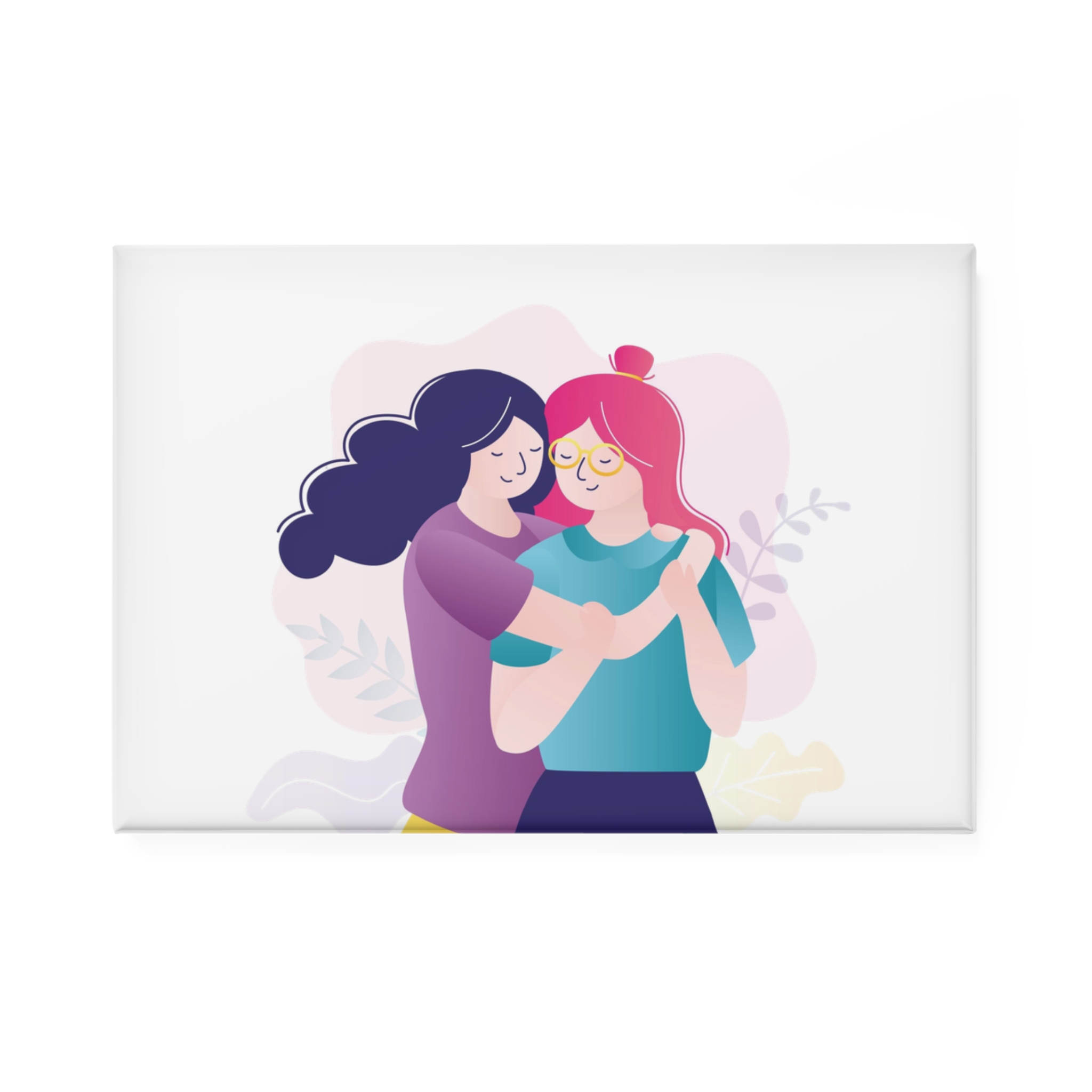 Colorful Portrait Two Best Friends Cute Homosexual Couple Hugging Women Hug Each Other Button Magnet Rectangle 1 And 10 Pcs - Image 5