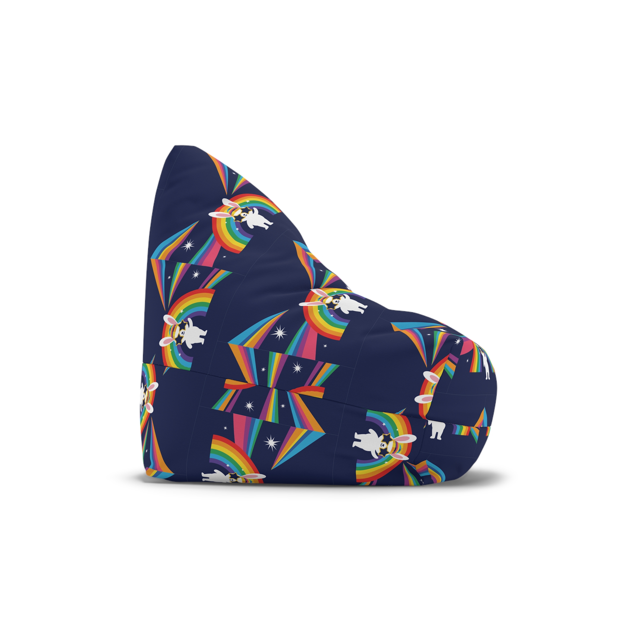 Happy Bunny With Rainbow Stars Bean Bag Chair Cover - Image 3
