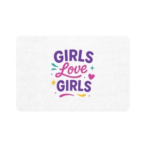 Vibrant Girls Love Girls Vector Illustration Featuring Bold Text Playful Decorative Elements Pet Food Mat 12x18