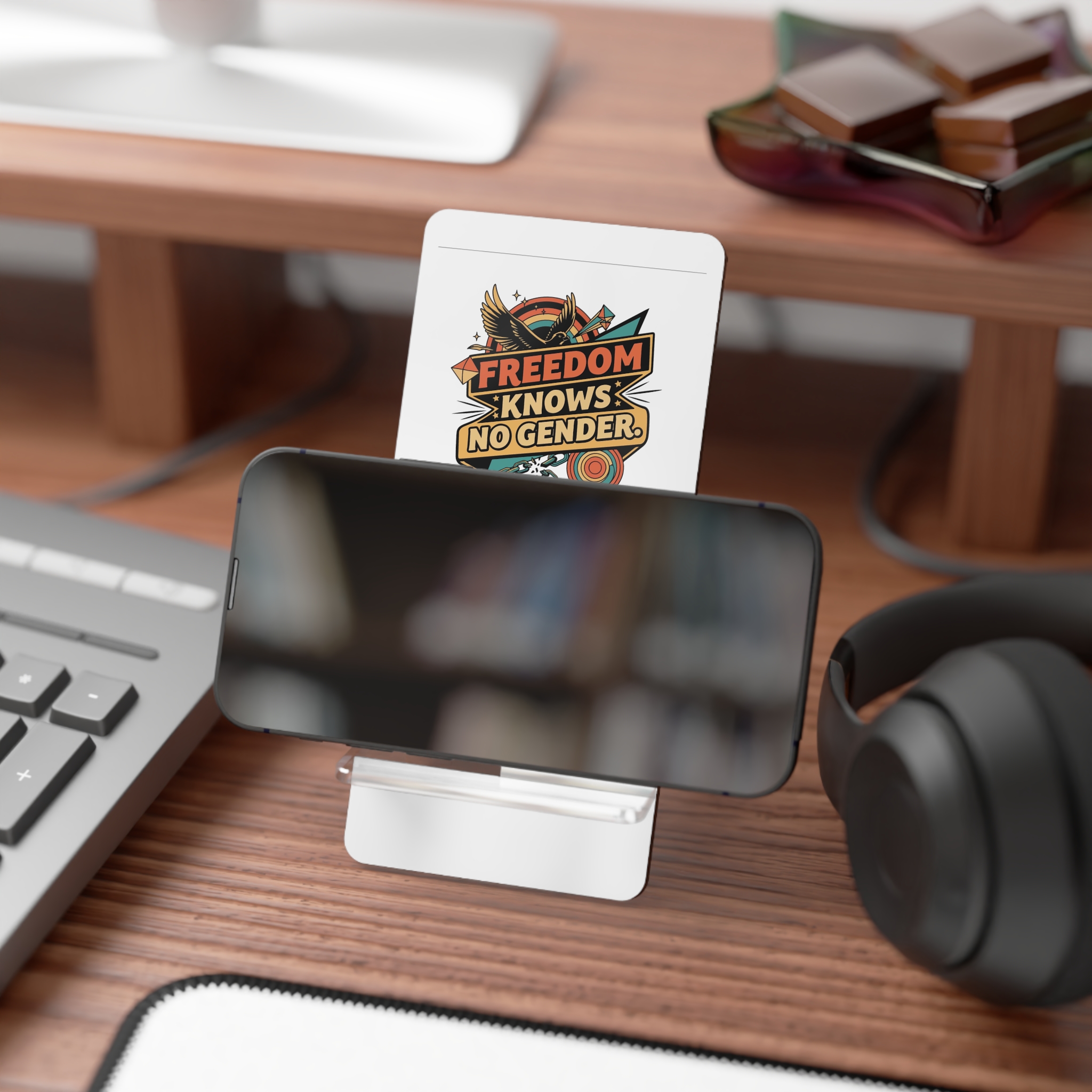 Freedom Knows No Gender Lgbtq Pride Retro Design Mobile Display Stand For Smartphones - Image 4