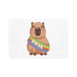 Cute Capybara With Rainbow Pride Sash Illustration Pet Food Mat 12x18