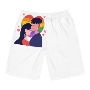 Flat Design Lesbian Couple Kiss Illustration Mens Board Shorts Aop