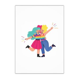 Two Happy Women Celebrating With Pride Flag Colors Gift Wrapping Paper Sheets 1pc