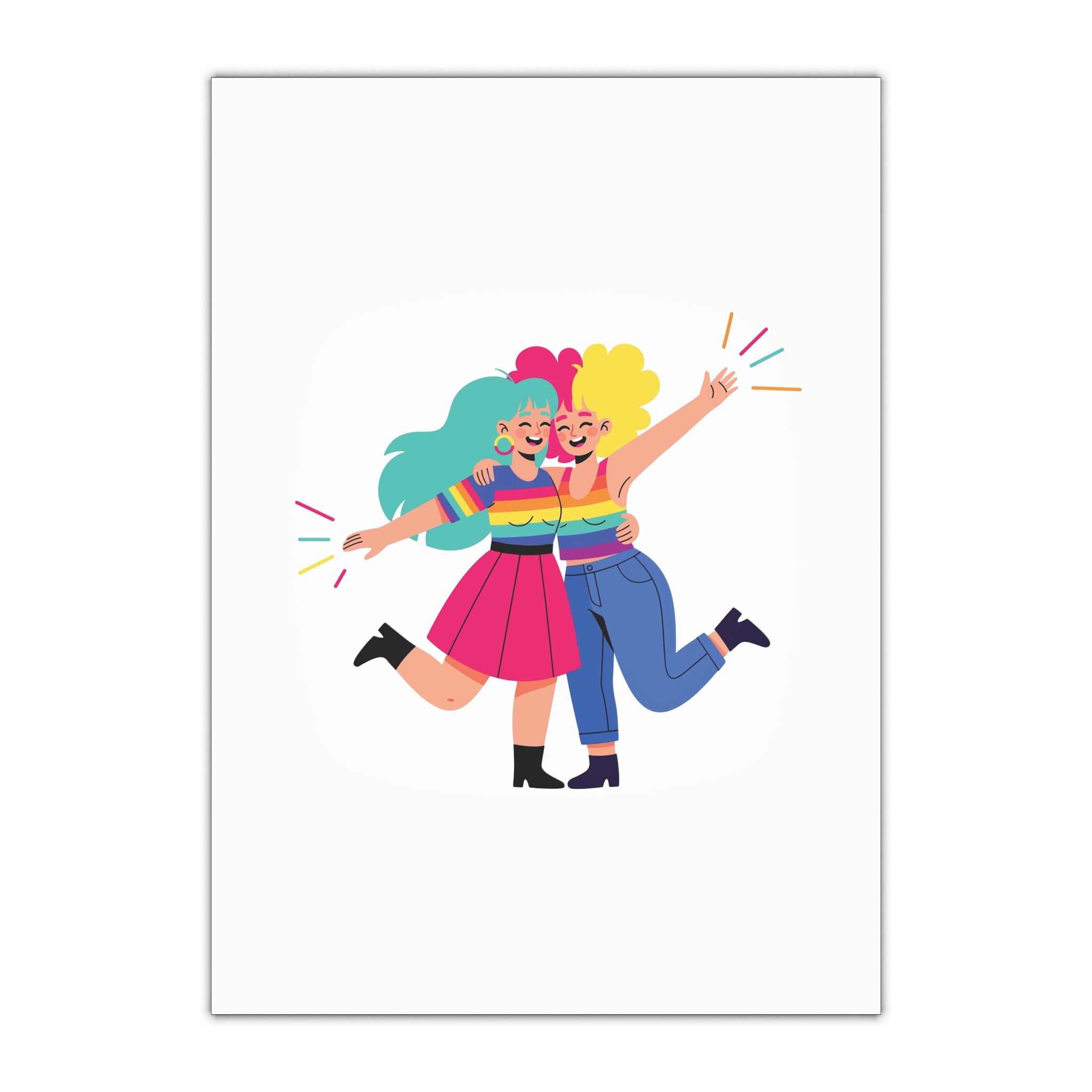 Two Happy Women Celebrating With Pride Flag Colors Gift Wrapping Paper Sheets 1pc
