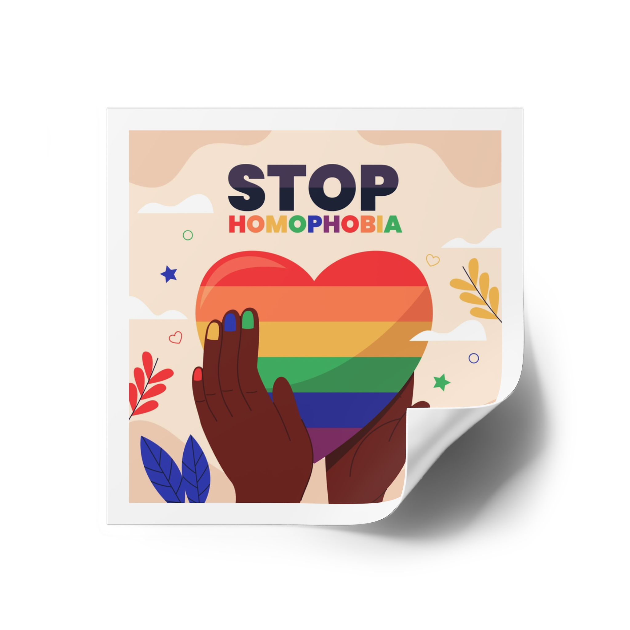 Hand Drawn Stop Homophobia Message Illustrated Laminate Stickers Square - Image 18