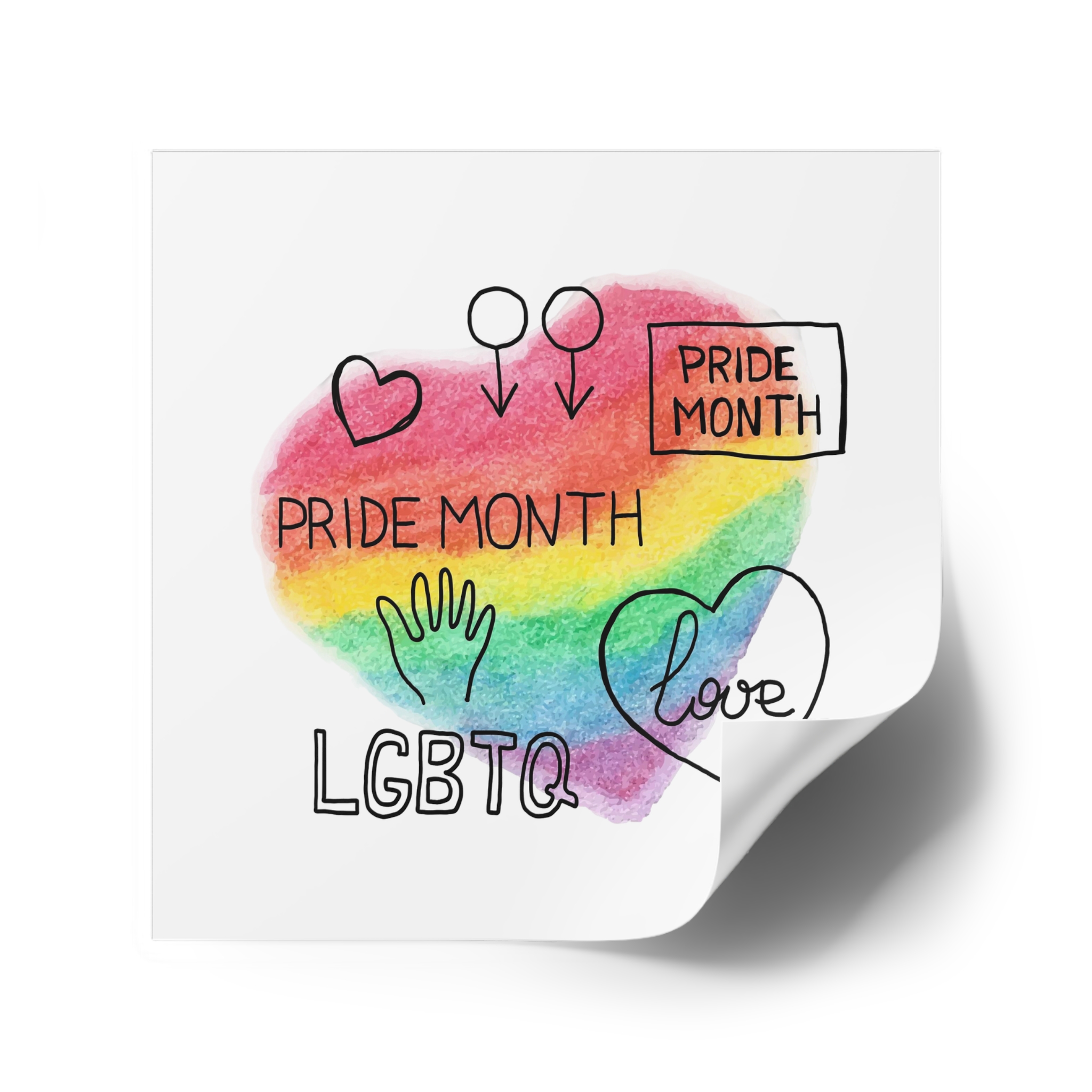 Lgbtq Hand Drawn Symbols Rainbow Coloured Heart Background Laminate Stickers Square - Image 34