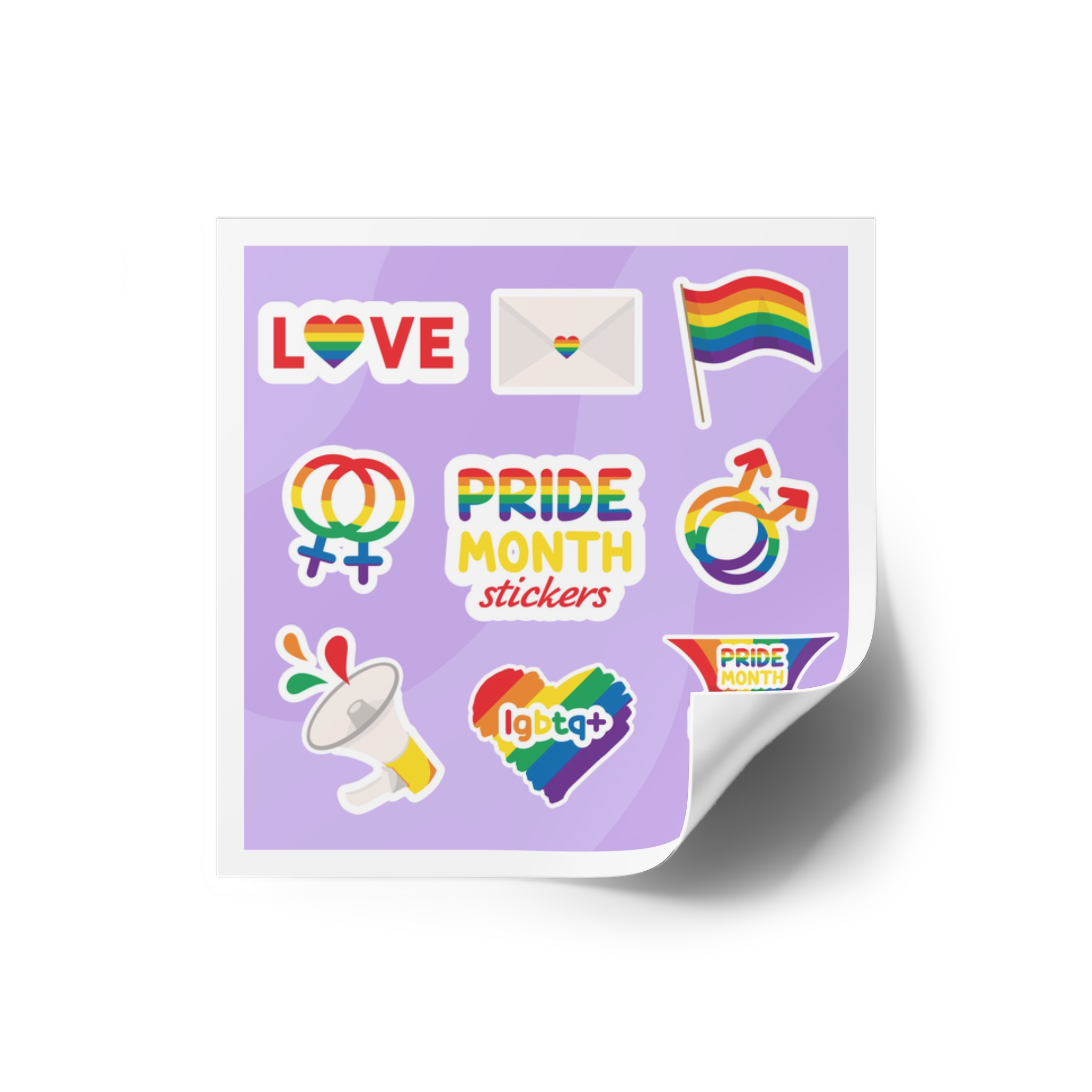 Pride Month Stickers Lgbtq Rainbow Flag Cute Flat Illustrations Laminate Stickers Square - Image 66