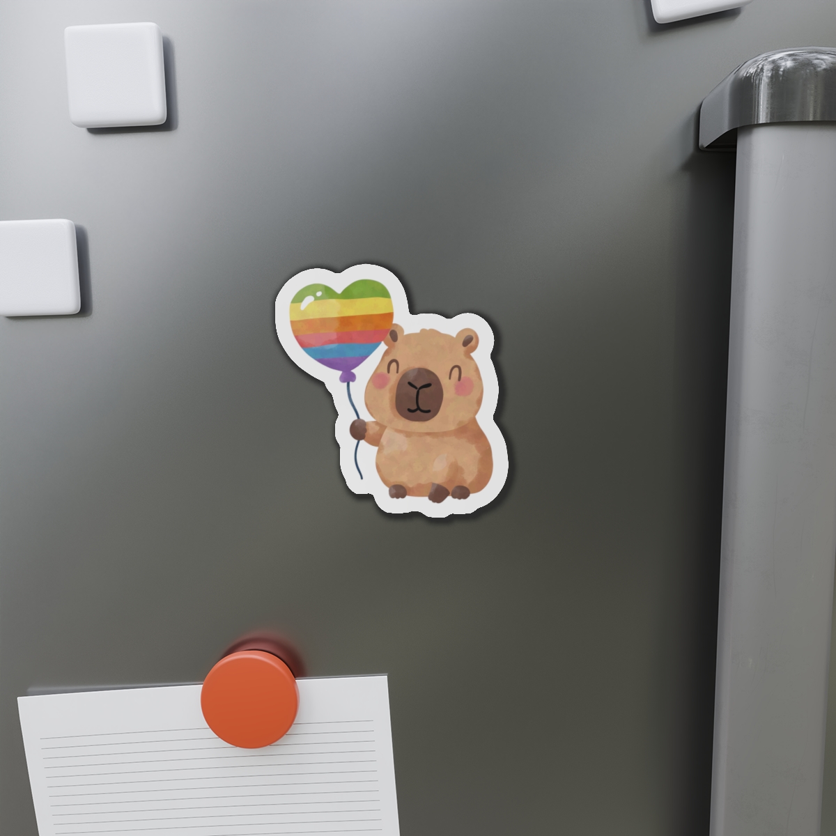 Capybara Holding Rainbow Heart Balloon Illustration (1) Die Cut Magnets - Image 8