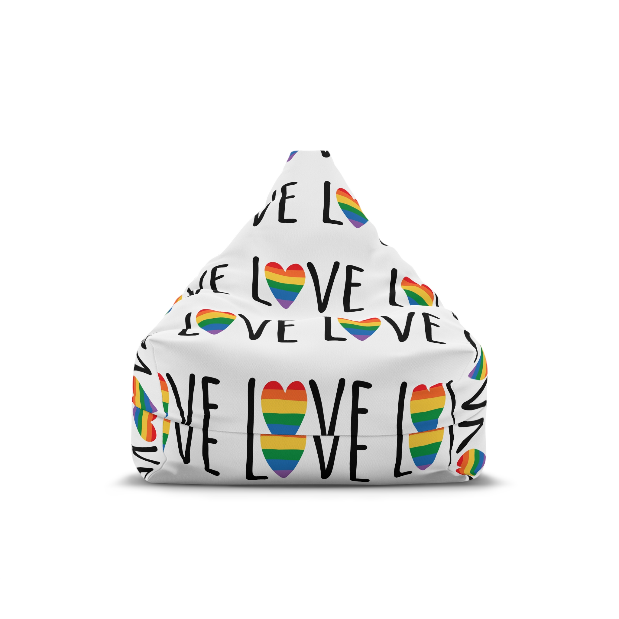 Hand Drawn Love Lgbt Pride Lettering With Rainbow Flag Heart Bean Bag Chair Cover