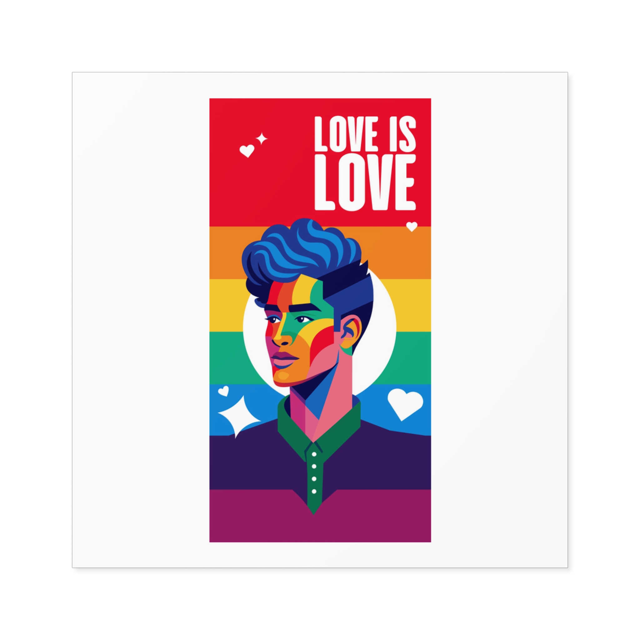 Poster Man With Rainbow Colored Face Rainbow Colored Background Laminate Stickers Square - Image 17