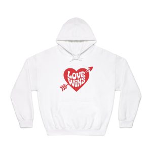 Love Wins Inscription Red Heart Pierced With Cupid39s Arrow Transparent Background Unisex Dryblend Hooded Sweatshirt