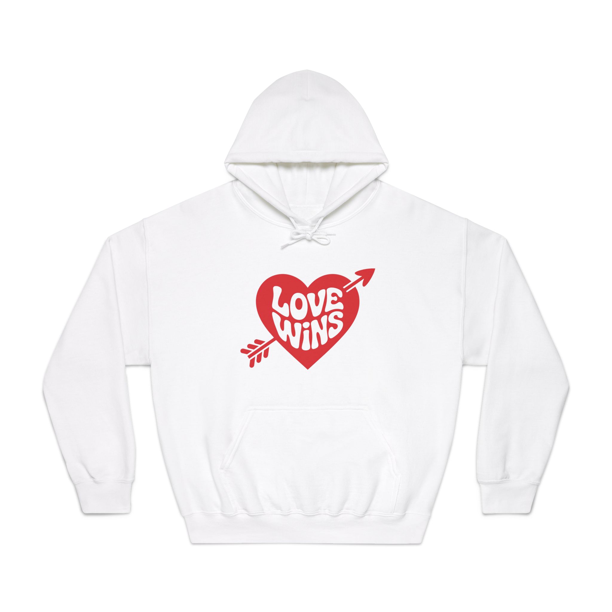 Love Wins Inscription Red Heart Pierced With Cupid39s Arrow Transparent Background Unisex Dryblend Hooded Sweatshirt