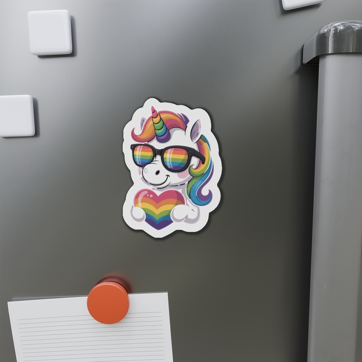 Cute Unicorn With Rainbowcolored Mane Tail Is Wearing Black Sunglassesnbow Stripes Die Cut Magnets - Image 11