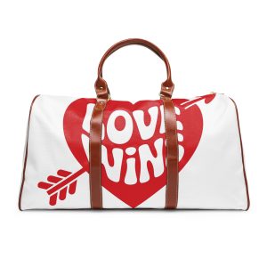 Love Wins Inscription Red Heart Pierced With Cupid39s Arrow Transparent Background Waterproof Travel Bag